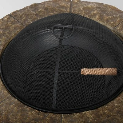 Clarendon 5pc Acacia Wood Club Chairs and Fire Pit Set - Teak/White/Natural Stone - Christopher Knight Home