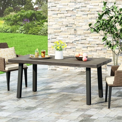Pointe Outdoor Modern Industrial Aluminum Rectangle Dining Table - Gray/Matte Black - Christopher Knight Home