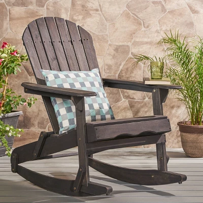 Malibu Acacia Wood Adirondack Rocking Chair Dark Gray - Christopher Knight Home