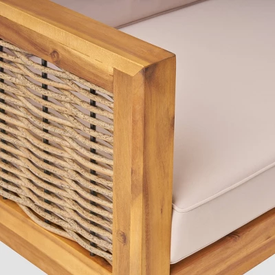 Linwood 3pc Wood and Wicker Sectional Sofa Set - Christopher Knight Home