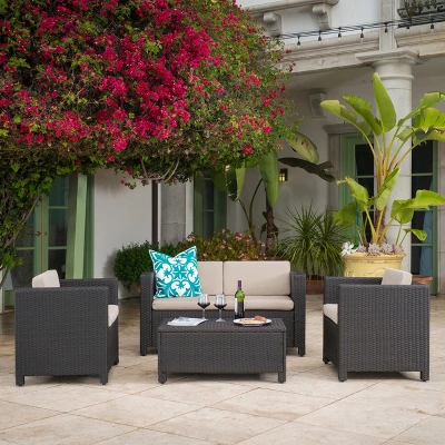 Puerta 4pc Wicker Chat Set & Cover - Christopher Knight Home
