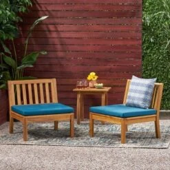 Caswell Set Of 2 Acacia Wood Club Chairs - Teak/Dark Teal - Christopher Knight Home