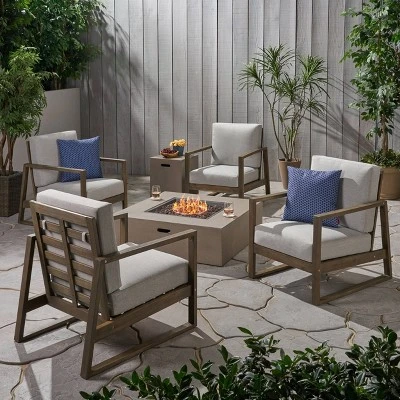 Belgian 6pc Acacia Wood Fire Conversation Set - Christopher Knight Home