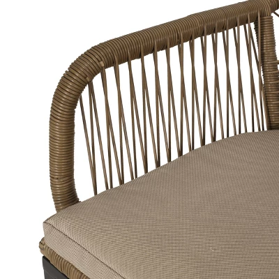 2pk Russel Outdoor Wicker Dining Chairs with Cushions Light Brown/Beige - Christopher Knight Home