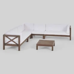 Brava 6pc Acacia Wood Sectional Patio Seating Set - Christopher Knight Home