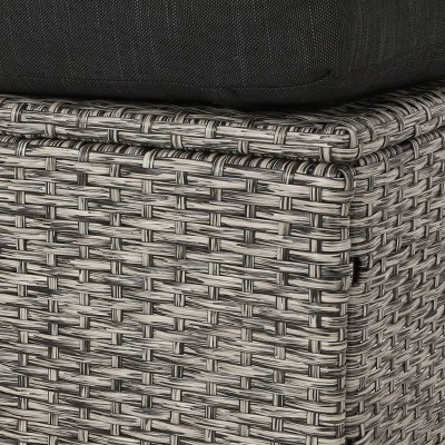 Puerta 2pk Outdoor Wicker Ottomans with Cushions - Black/Dark Gray - Christopher Knight Home