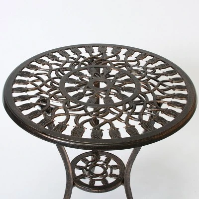 Nassau 3pc Cast Aluminum Patio Bistro Set - Brown - Christopher Knight Home