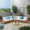 Hillcrest 4pc Acacia V-Shaped Outdoor Patio Sectional Sofa Set - Natural/White - Christopher Knight Home
