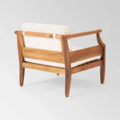 Aston 4pk Acacia Wood Mid-Century Modern Club Chair - Teak/Cream - Christopher Knight Home