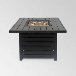 Rene Square 39.25" Iron Gas Fire Pit Matte Black - Christopher Knight Home