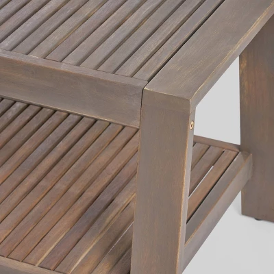 2pc Grenada Acacia Wood Patio Chat Set with Sunbrella Cushions Gray/Teal - Christopher Knight Home