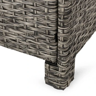 Puerta 2pk Outdoor Wicker Ottomans with Cushions - Black/Dark Gray - Christopher Knight Home