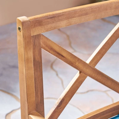 Juniper 7pc Acacia Wood Dining Set - Teak/Blue - Christopher Knight Home