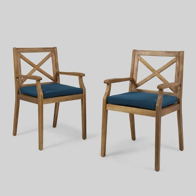 Perla 2pk Acacia Wood Patio Dining Chair - Christopher Knight Home