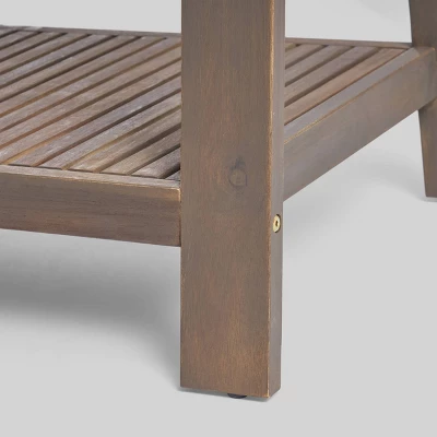 2pc Grenada Acacia Wood Patio Chat Set with Sunbrella Cushions Gray/Teal - Christopher Knight Home