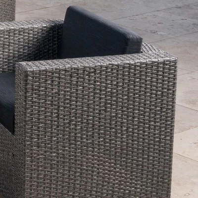 Puerta 6pc Wicker L-Shaped Sectional Sofa Set - Black/Gray - Christopher Knight Home