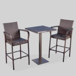 Lala 3pc Square Wicker Patio Bar Set - Brown - Christopher Knight Home