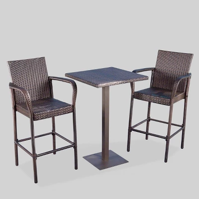 Lala 3pc Square Wicker Patio Bar Set - Brown - Christopher Knight Home