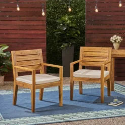 Nestor 2pk Acacia Wood Dining Chairs - Natural/Cream - Christopher Knight Home