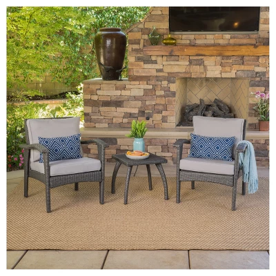 Honolulu 3pc Wicker Patio Chat Set with Cushions - Gray - Christopher Knight Home