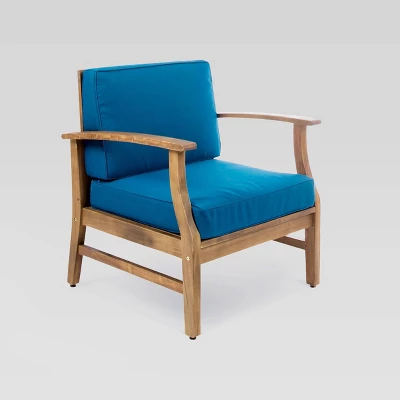 Perla 7pc Acacia Wood Seating Set - Teak/Blue - Christopher Knight Home