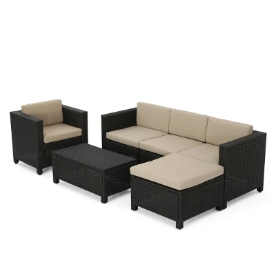 Puerta 6pc Wicker L-Shaped Sectional Sofa Set - Dark Brown - Christopher Knight Home