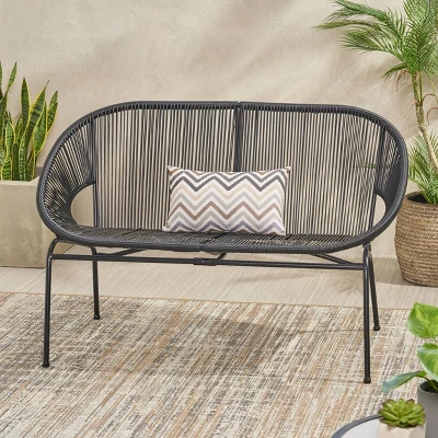 Condessa Patio Hammock Weave Loveseat Bench - Black - Christopher Knight Home