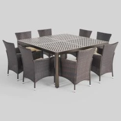 9pc Bragdon Aluminum Wicker Patio Dining Set Black - Christopher Knight Home