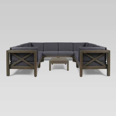 Brava 9pc Acacia Sectional Sofa Set - Gray/Dark Gray - Christopher Knight Home