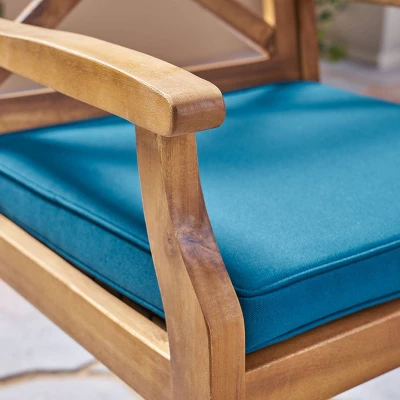 Juniper 7pc Acacia Wood Dining Set - Teak/Blue - Christopher Knight Home