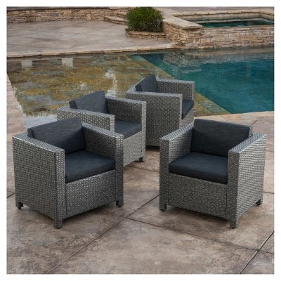 Puerta 4pk All-Weather Wicker Patio Club Chairs - Black - Christopher Knight Home