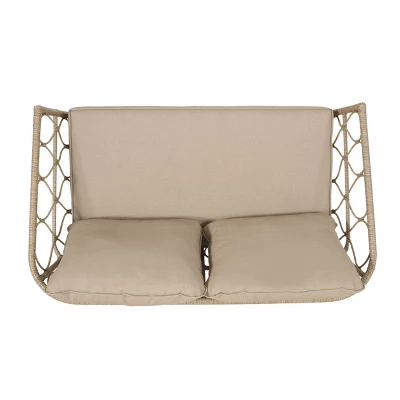 2pc Bruce Outdoor Wicker Loveseat & Coffee Table Light Brown/Beige - Christopher Knight Home