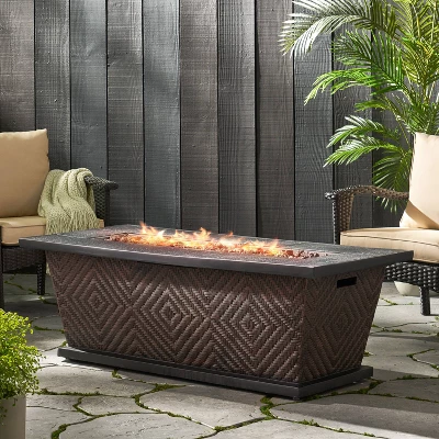 Meyer Outdoor 50000 BTU Light Weight Concrete Rectangular Fire Pit Brown - Christopher Knight Home
