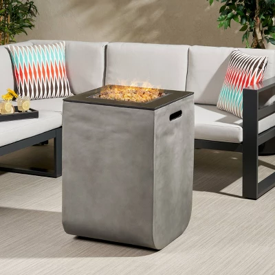 Adio Square 19.5" Light Weight Concrete Gas Fire Column Light Gray - Christopher Knight Home