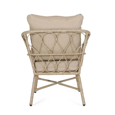 2pk Bruce Outdoor Iron/Rattan Club Chairs with Cushions Brown/Beige - Christopher Knight Home