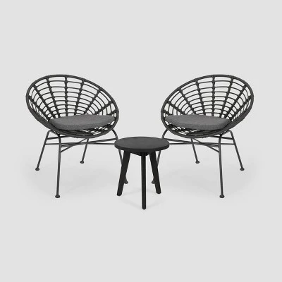 Kingston 3pc Acacia Wood Chat Set - Gray/Dark Gray - Christopher Knight Home