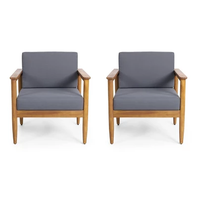 Magnolia 2pc Patio Acacia Wood Club Chairs - Teak/Dark Gray - Christopher Knight Home