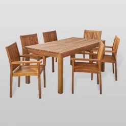 Wiloson 7pc Acacia Dining Set - Teak - Christopher Knight Home