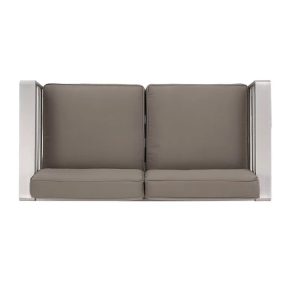 Cape Coral 5pc Outdoor 4 Seater Aluminum Chat Set with Fire Pit - Silver/Khaki - Christopher Knight Home