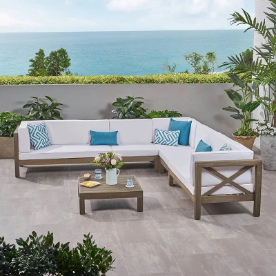 Brava 6pc Acacia Wood Sectional Patio Seating Set - Christopher Knight Home