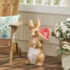 24" Concrete Hogeland Outdoor Rabbit Garden Statue - White And Brown - Christopher Knight Home