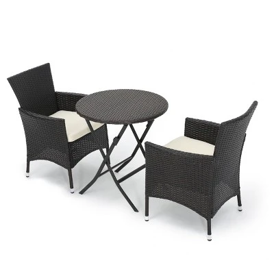 Malaga 3pc All-Weather Wicker Patio Bistro Set - Brown - Christopher Knight Home