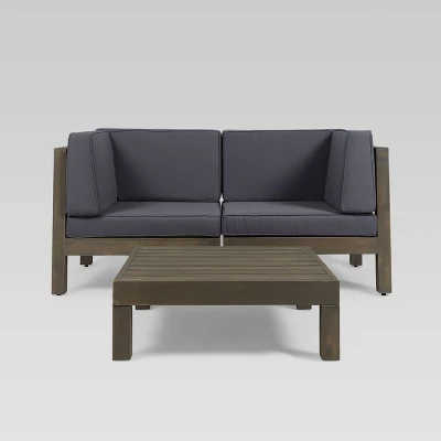 Oana 3pc Acacia Modular Loveseat and Table Set - Gray/Dark Gray - Christopher Knight Home