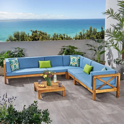 Brava 6pc Acacia Wood Sectional Patio Seating Set - Christopher Knight Home
