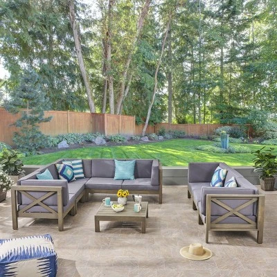 Brava 9pc Acacia Sectional Sofa & Table Set - Christopher Knight Home