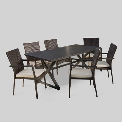 Adina 7pc Aluminum & Wicker Patio Dining Set - Brown - Christopher Knight Home