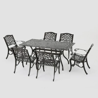 Hallandale Sarasota 7pc Cast Aluminum Dining Set - Hammered Bronze - Christopher Knight Home