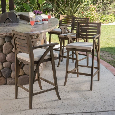 Hermosa 4pk Acacia Wood Patio Barstools - Christopher Knight Home