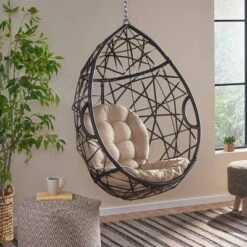 Cayuse Wicker Tear Drop Hanging Chair - Brown/Tan - Christopher Knight Home