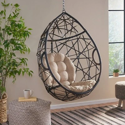 Cayuse Wicker Tear Drop Hanging Chair - Brown/Tan - Christopher Knight Home